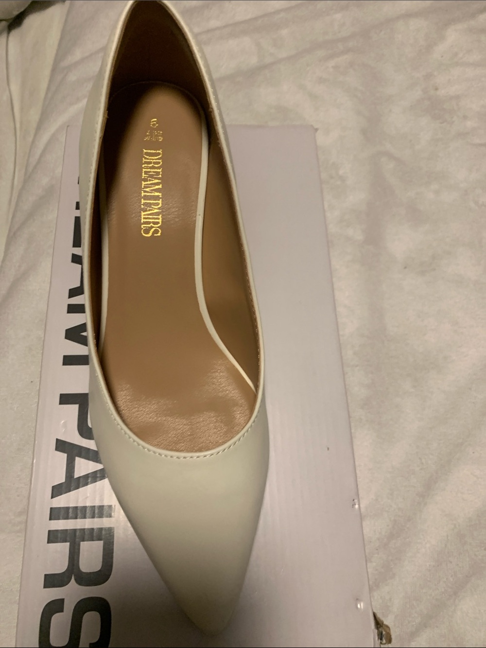 Dream Pairs Women's Cream Pointed Toe block 1 1/2” heel